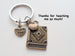 Apple & Book Charm Keychain for Teachers in Bronze with "Thank You" Tag