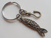 Bronze Fish Charm and Hook Charm Keychain - You Are A Great Catch; Couples Keychain