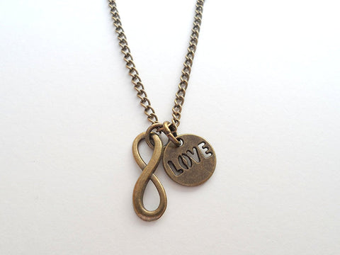 Bronze Infinity and Love Charm Necklace