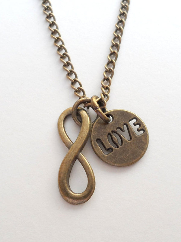 Bronze Infinity and Love Charm Necklace