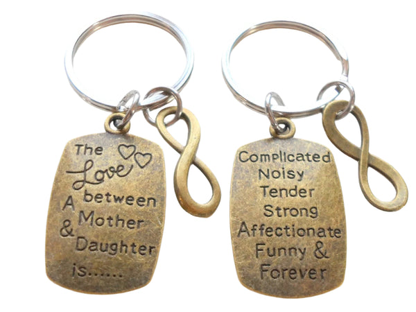 Bronze Mother and Daughter Saying Keychain Set, Love Between Is Forever, With Infinity Charm