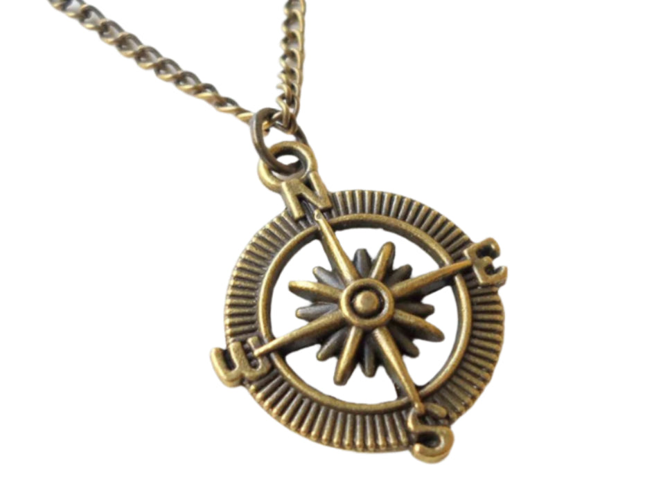 Bronze Open Metal Compass Necklace - I'd Be Lost Without You