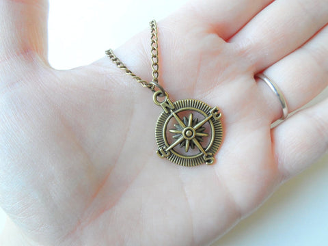 Bronze Open Metal Compass Necklace - I'd Be Lost Without You