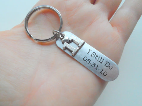Custom Engraved Stainless Steel Tag Keychain with 11 Charm for Couples 11 Year Anniversary Gift Keychain