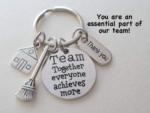 Housekeeping Appreciation Keychain; Team Disc Charm, Broom, House, & Thank You Charm Keychain