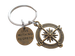 Bronze Compass Charm Keychain with "Live With No Regrets" Disc Charm