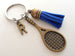 Custom Bronze Tennis Racket Charm & Tassel Keychain with Add-on Letter Charm, Graduate Keychain, Tennis Player Keychain