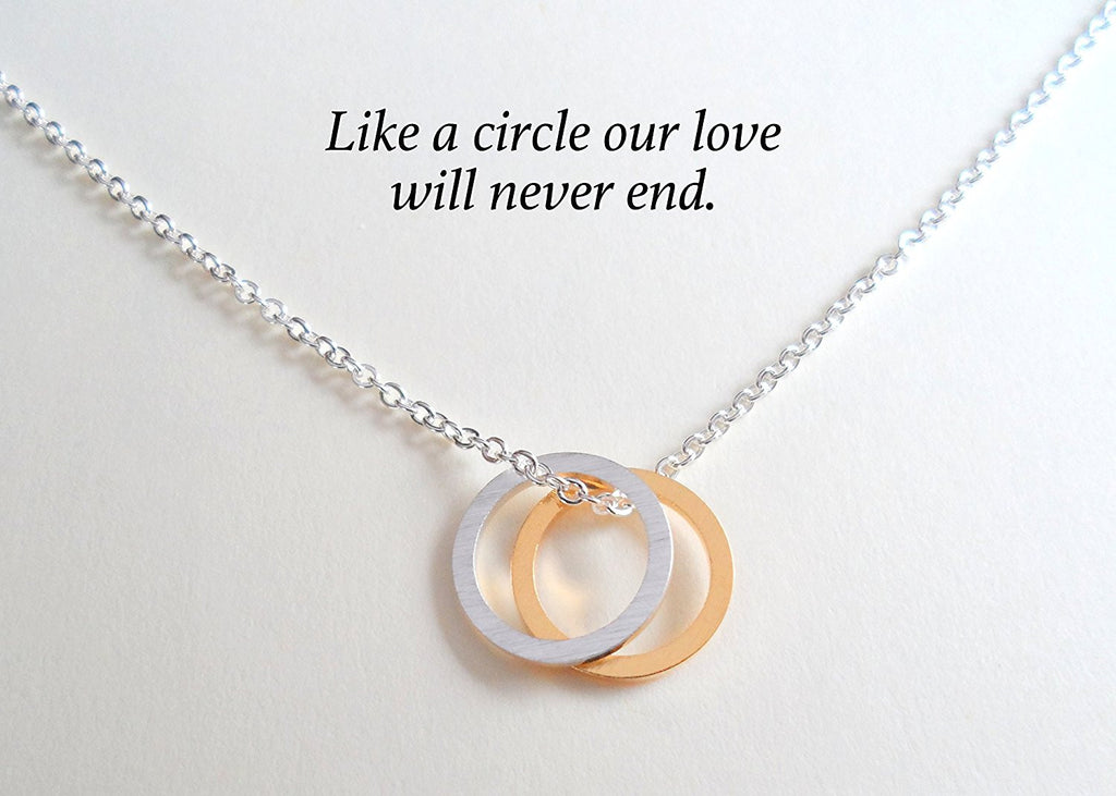 Circle Necklace, Silver Ring and Gold Ring - Like a Circle Our Love Will Never End