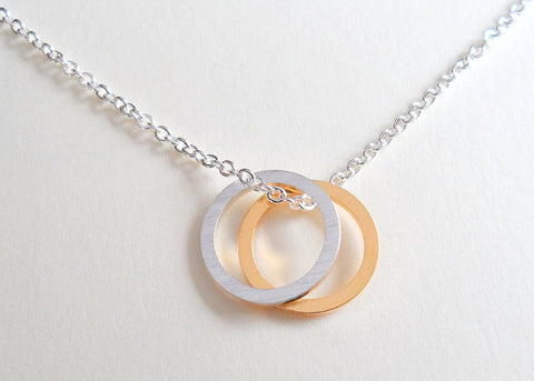 Circle Necklace, Silver Ring and Gold Ring - Like a Circle Our Love Will Never End