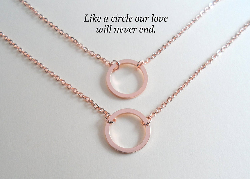 Circle Necklaces, Set of 2, Like a Circle Our Love Will Never End - Rose Gold