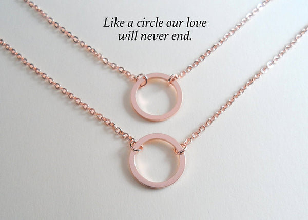 Circle Necklaces, Set of 2, Like a Circle Our Love Will Never End - Rose Gold