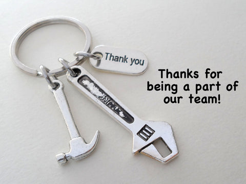 Wrench & Hammer Charm Keychain with Thank You Tag, Mechanic, Plumber, Auto Repair Shop Employee, Handyman Appreciation Keychain