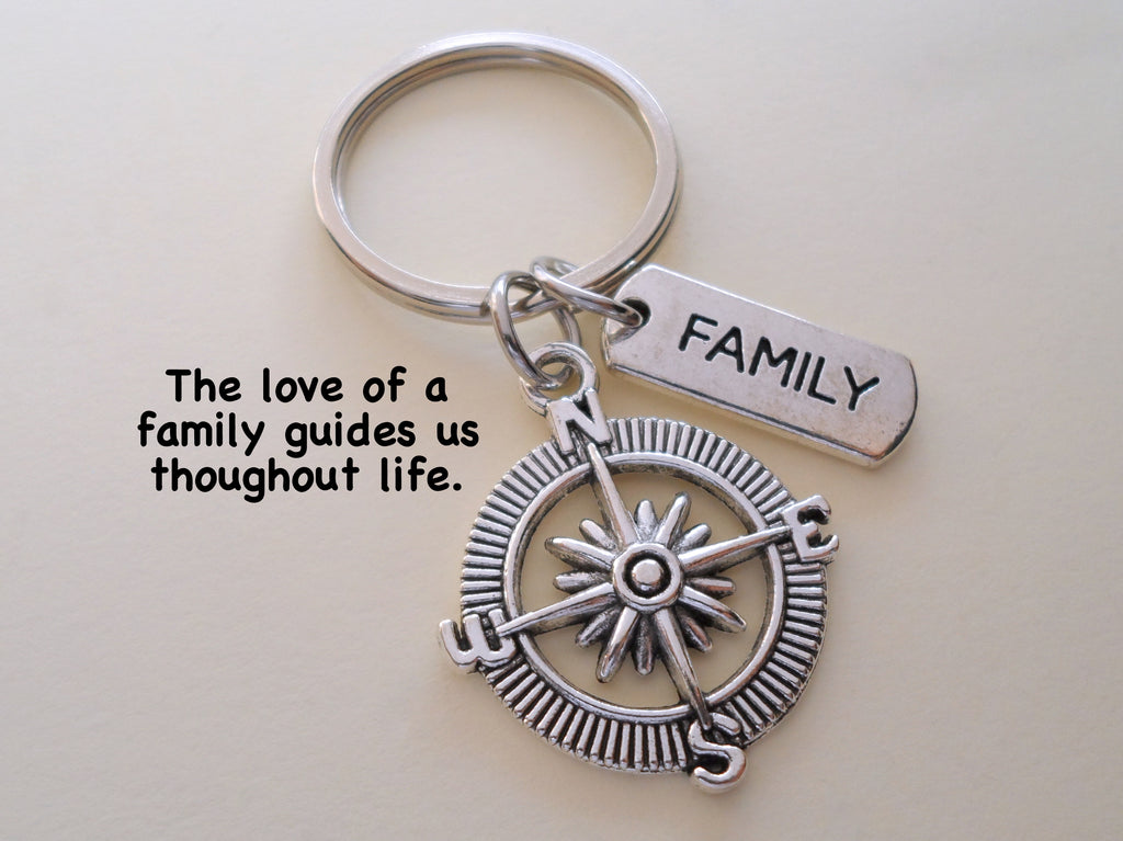 Compass & Family Charm Keychain, Family Gift, Family Reunion Gift
