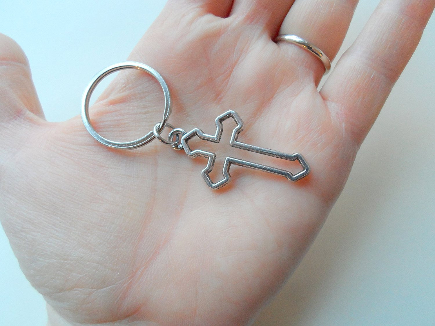 Cross Keychain, Stainless Steel Keychain With Clip, Silver Cross Charm,  Custom Cross Key Chain, Religious Keychain, Christian Small Cross 