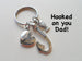 Dad Fish Hook Keychain with Little Fish Charm - Hooked on You Dad; Father's Keychain
