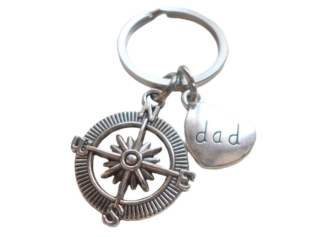 Dad's Open Metal Compass Keychain - I'd Be Lost Without You; Father's Gift Keychain