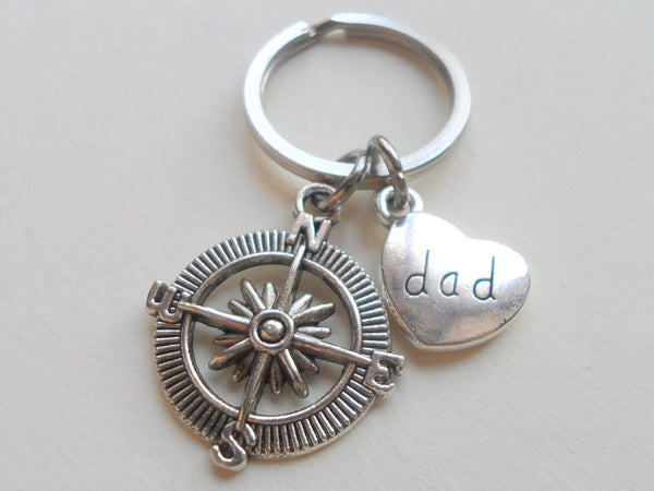 Dad's Open Metal Compass Keychain - I'd Be Lost Without You; Father's Gift Keychain