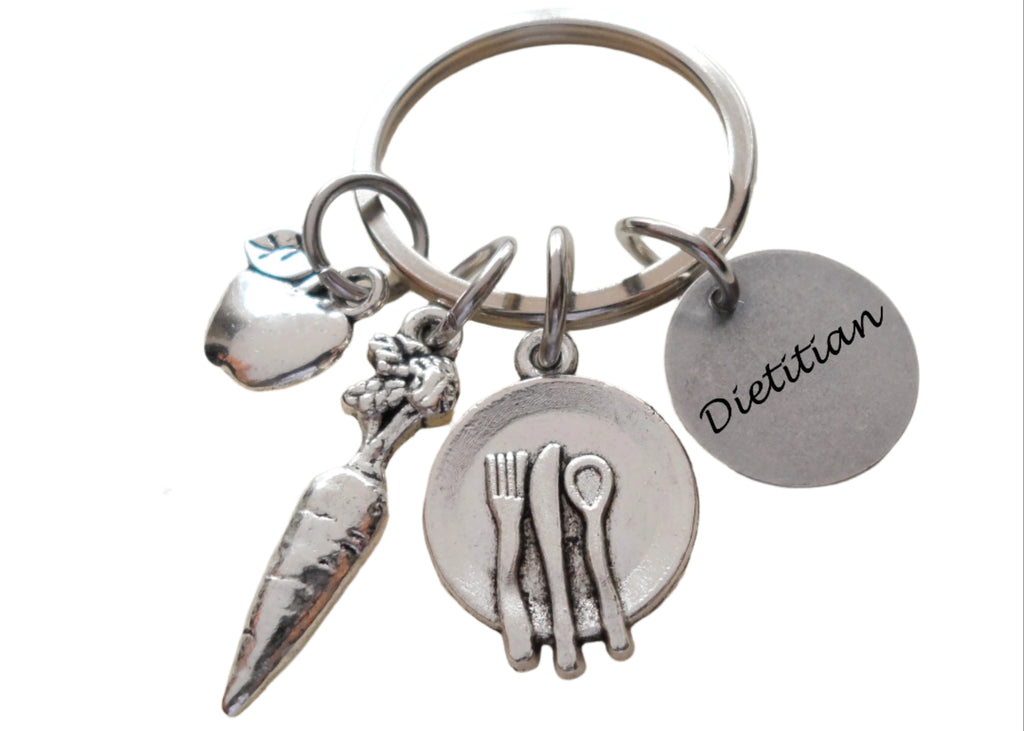 Dietitian Gift Keychain with Apple, Carrot, Plate Charm, Nutritionist Gift Keychain