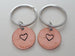 Double 2010 Penny Keychains, Centered Heart Stamped; 12 Year Anniversary Gift