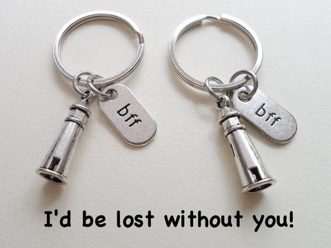 Double BFF Lighthouse Keychains - I'd Be Lost Without You; Best Friends Keychains