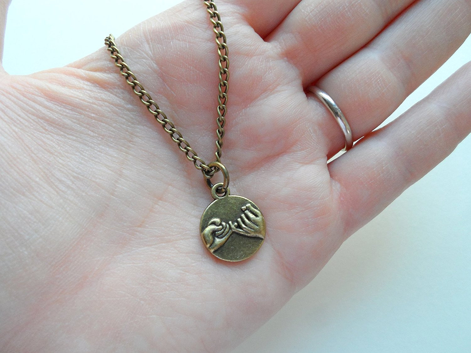 Double Bronze Pinky Promise Charm Necklace Best Friend Necklace Set Couples Necklace
