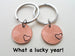 Double Keychain Set 2016 Penny Keychains with Engraved Heart Around Year; 6 Year Anniversary Gift, Couples Keychain