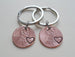 Double Keychain Set 2018 US One Cent Penny Keychains with Heart Around Year; 7 Year Anniversary Gift, Couples Keychain