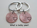 Double Keychain Set 2018 US One Cent Penny Keychains with Heart Around Year; 6-year Anniversary Gift, Couples Keychain