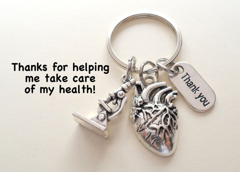Heart & Microscope Medical Charm Keychain, Doctor Office Gift, Hospital Staff Gift, Thank you Gift