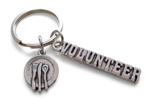 Volunteer Appreciation Keychain with Food Plate Charm, Community Service Keychain