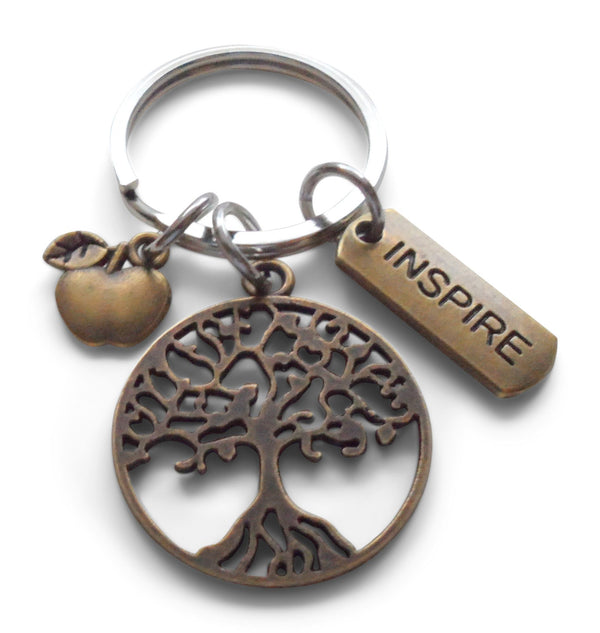 Bronze Tree Keychain Gift, Inspire Tag & Apple Charm - Thanks for Helping Me Grow