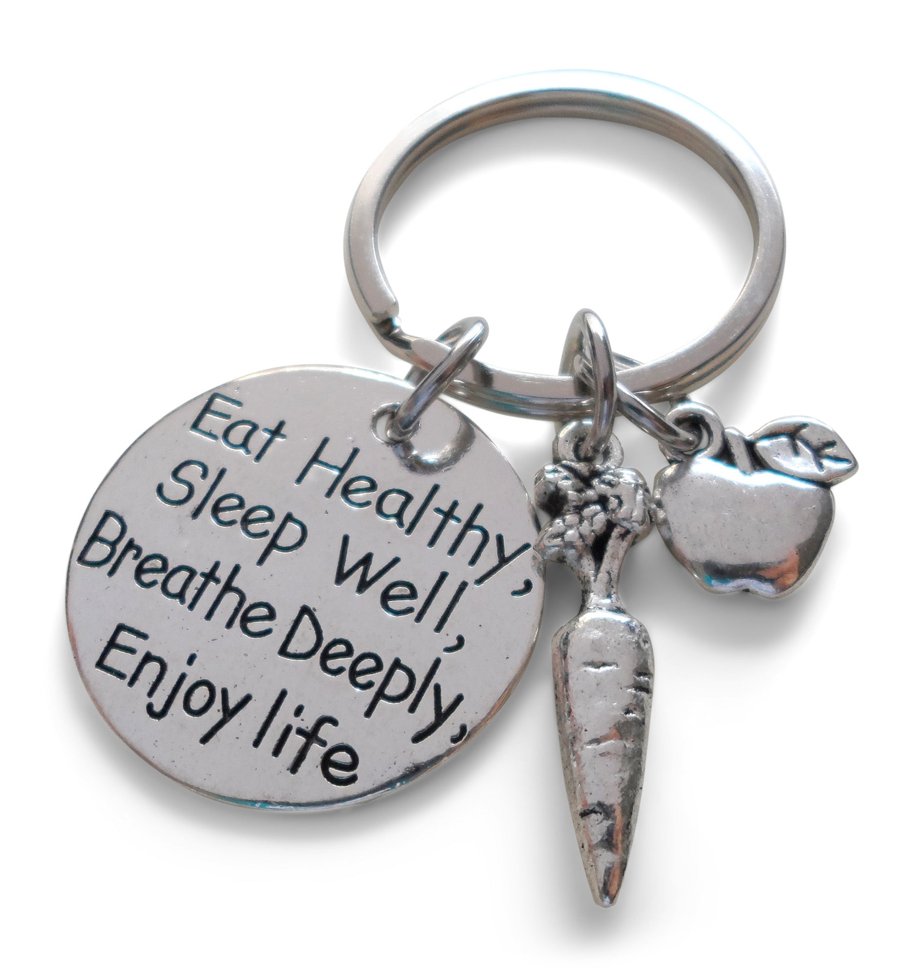 Eat Healthy Keychain with Carrot Apple Charm Nutrition Keychain