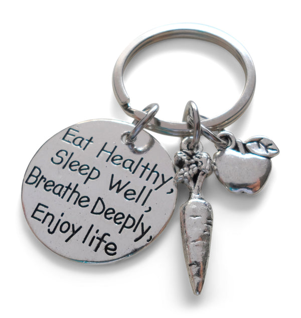 Eat Healthy Keychain with Carrot & Apple Charm, Health Keychain Gift, Nutrition Keychain Gift, Healthy Life Goals