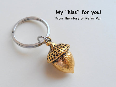 Elongated Golden Acorn Keychain - Peter Pan's Kiss