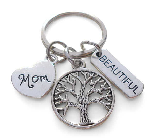 Tree Charm Keychain with Mom Heart & Beautiful Charm, Mother's Keychain
