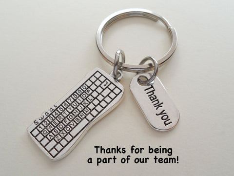 Computer Keyboard Charm Keychain with Thank You Charm, Employee Keychain, Telework, Remote Work Staff, Secretary, Receptionist, Office Staff, or IT Keychain