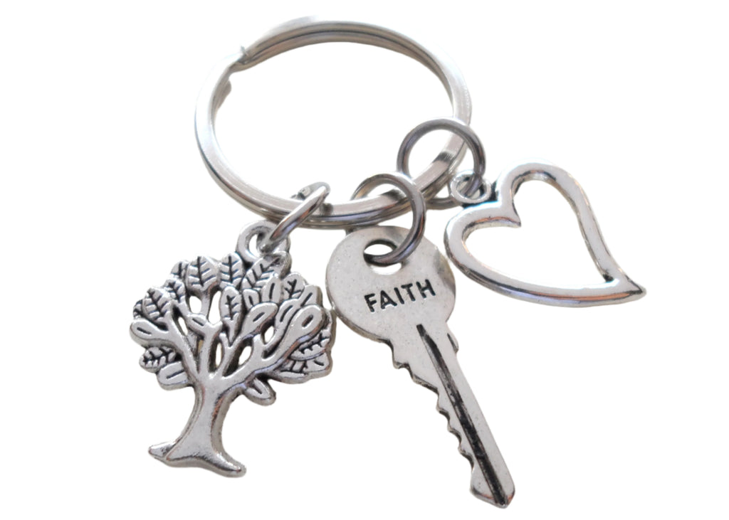 Faith Key, Tree & Heart Keychain, Religious Keychain, Christian Keychain, Belief Keychain