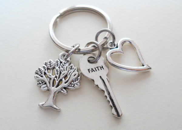 Faith Key, Tree & Heart Keychain, Religious Keychain, Christian Keychain, Belief Keychain