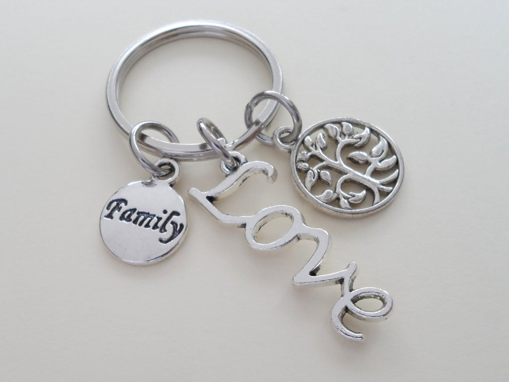 Family Love Keychain, Family Reunion Gift with Love Charm, Family Disc Charm, Tree Charm by JewelryEveryday
