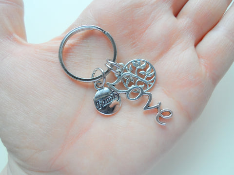 Family Love Keychain, Family Reunion Gift with Love Charm, Family Disc Charm, Tree Charm by JewelryEveryday