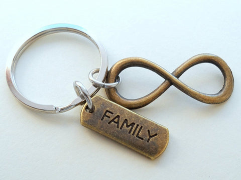 Bronze Family Tag with Infinity Symbol Keychain - For Infinity; Family Keychain