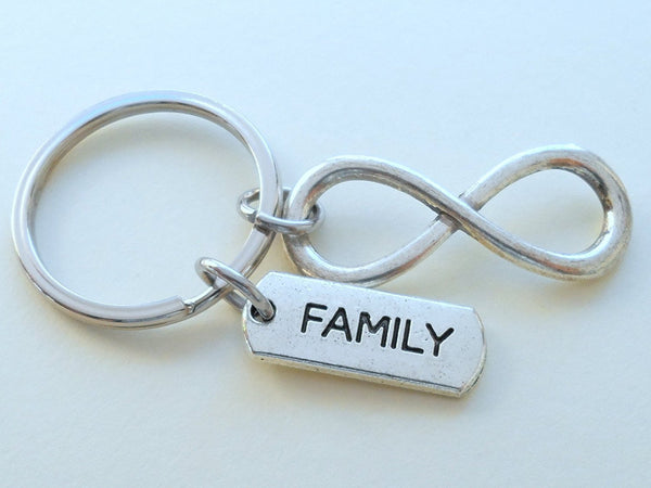 Family Tag with Silver Tone Infinity Symbol Keychain - For Infinity; Family Keychain