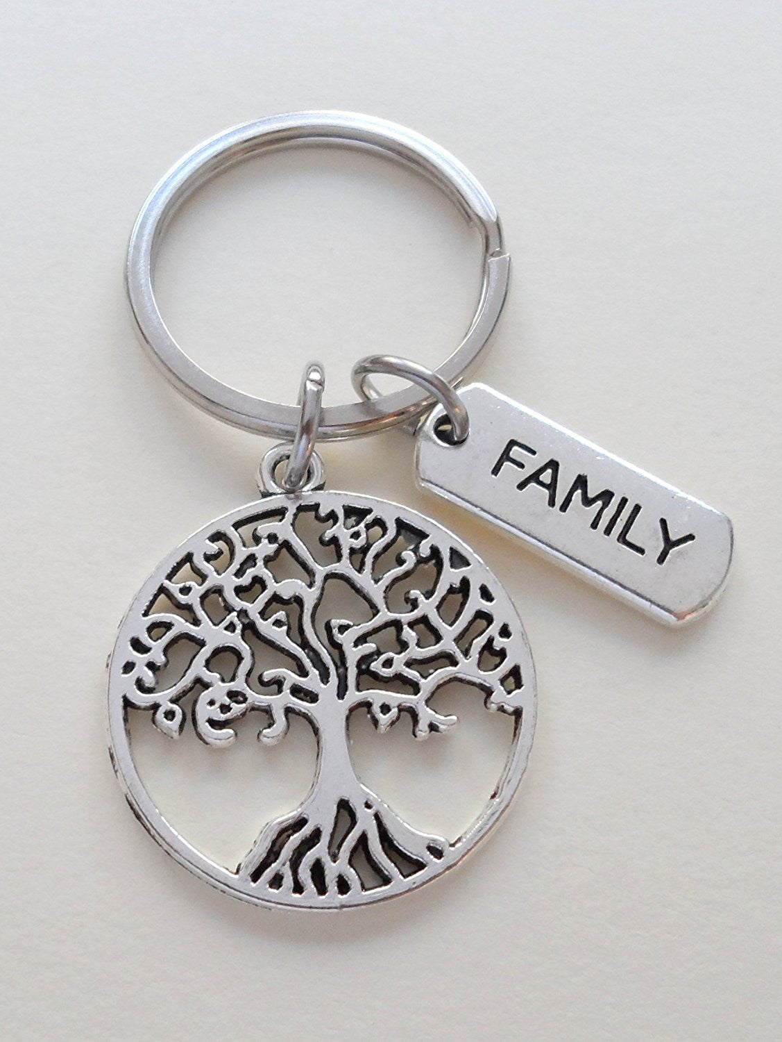 Family Tree Keychain Gift - 'Our Roots Are As One' Reunion Keepsake, Silver Tone Alloy