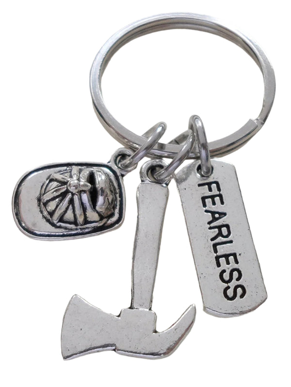 Firefighter Keychain, Firefighter Axe and Hat Charm with a "Fearless" Tag