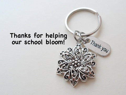 Teacher Appreciation Gifts • "Thank You" Tag & Flower Charm Keychain by JewelryEveryday w/ "Thanks for helping our school bloom!" Card