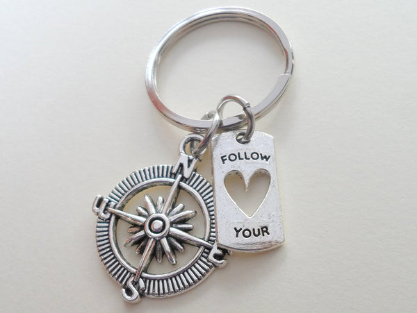 Graduation Gift • Compass Keychain w/ "Follow Your Heart" Quote