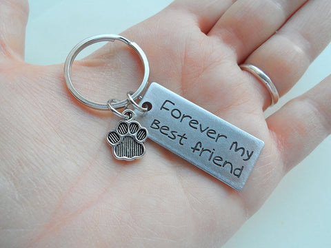 Dog Memorial Keychain • Engraved "Forever My Best Friend" w/ Cute Paw Charm | JE