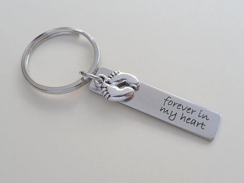Baby Memorial Keychain • Engraved "Forever in my Heart" w/ Baby Feet Chart | Jewelry Everyday