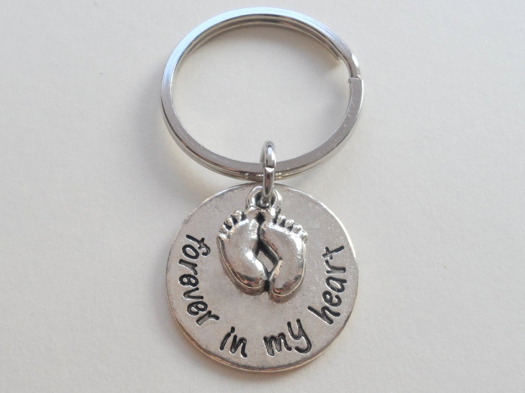 Personalized Custom Baby Memorial Keychain - "Forever in my Heart" with Baby Feet Charmwelry Everyday by Jewelry Everyday