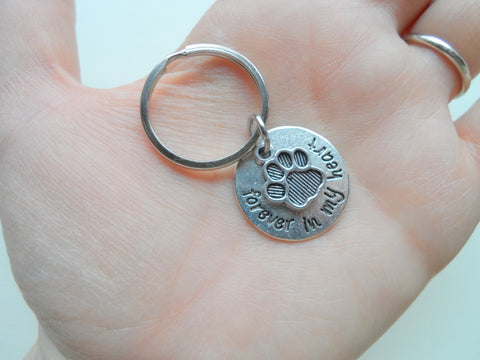 Dog Memorial Keychain • "Forever in my Heart" w/ Cute Paw Charm | JE